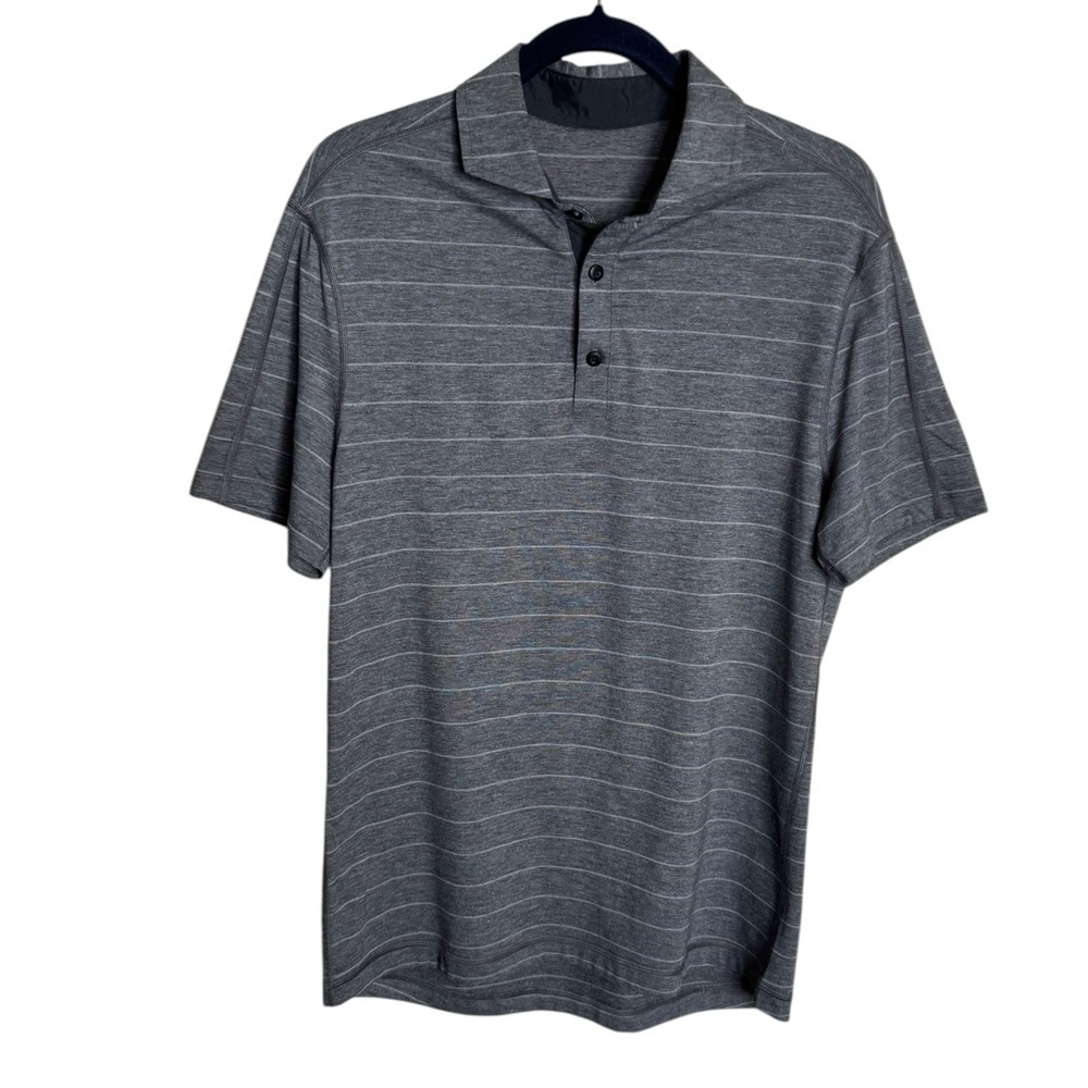 Lululemon Striped Dark Gray Polo Shirt Short Sleeve Mens size Small athletic